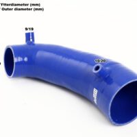 Blue SAAB 9-3 2.8T V6 2006- INLET HOSE with various measurements indicating inner and outer diameters.